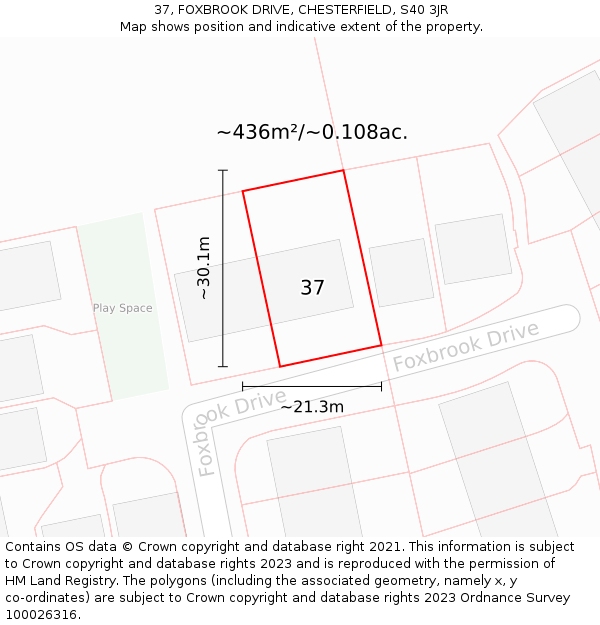 37, FOXBROOK DRIVE, CHESTERFIELD, S40 3JR: Plot and title map
