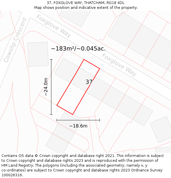 37, FOXGLOVE WAY, THATCHAM, RG18 4DL: Plot and title map