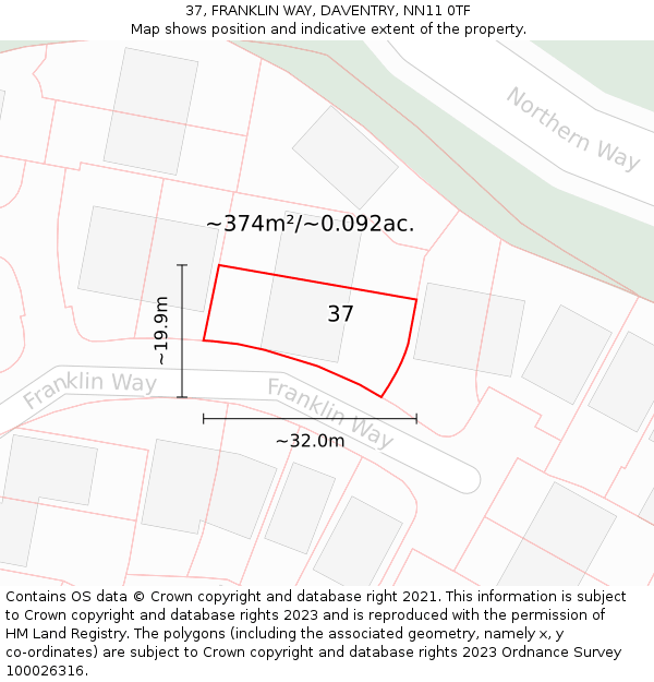 37, FRANKLIN WAY, DAVENTRY, NN11 0TF: Plot and title map