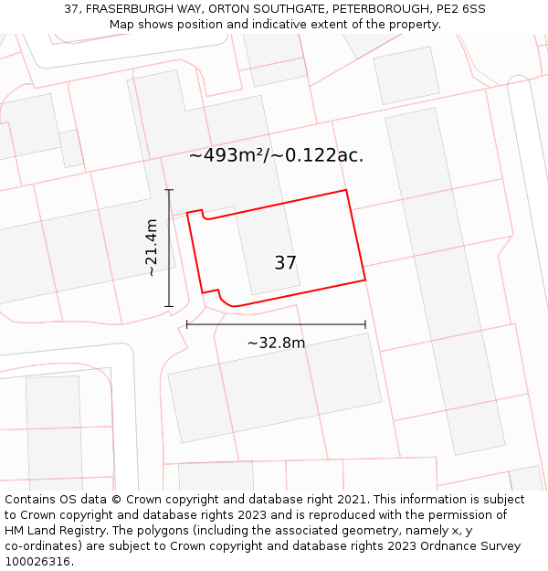 37, FRASERBURGH WAY, ORTON SOUTHGATE, PETERBOROUGH, PE2 6SS: Plot and title map