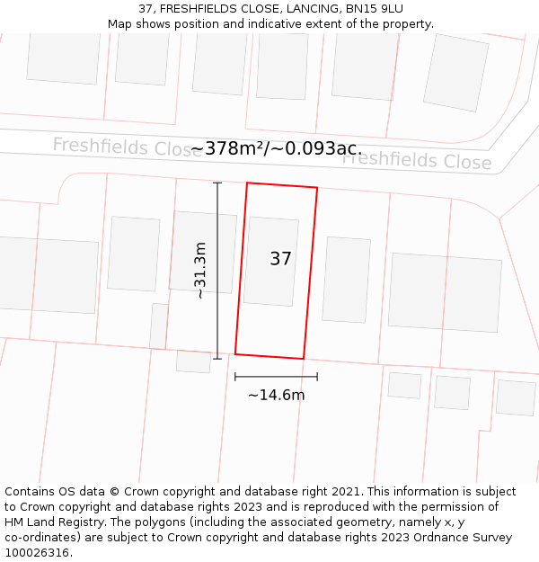 37, FRESHFIELDS CLOSE, LANCING, BN15 9LU: Plot and title map