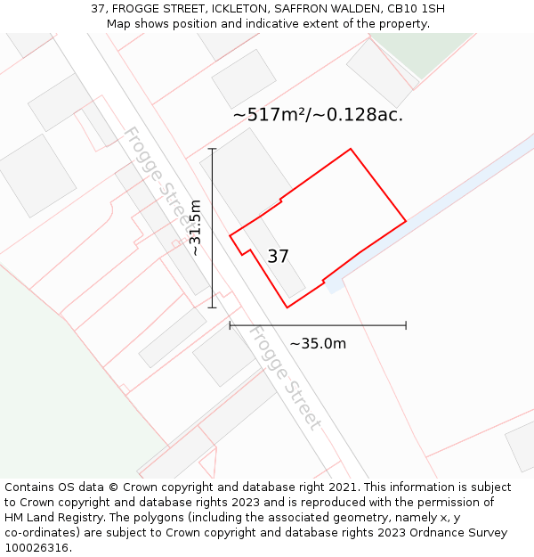 37, FROGGE STREET, ICKLETON, SAFFRON WALDEN, CB10 1SH: Plot and title map