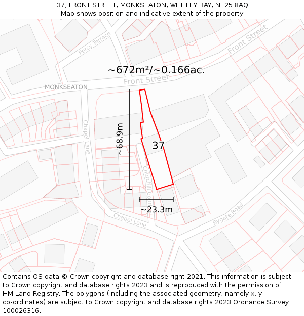 37, FRONT STREET, MONKSEATON, WHITLEY BAY, NE25 8AQ: Plot and title map