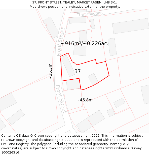 37, FRONT STREET, TEALBY, MARKET RASEN, LN8 3XU: Plot and title map