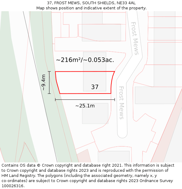 37, FROST MEWS, SOUTH SHIELDS, NE33 4AL: Plot and title map