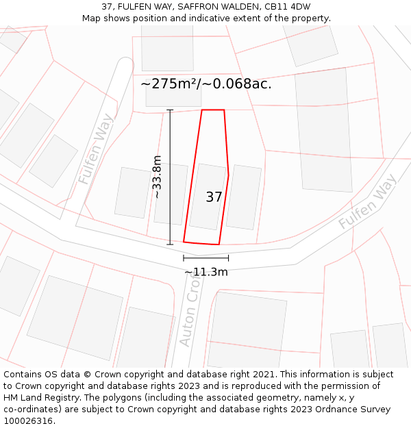 37, FULFEN WAY, SAFFRON WALDEN, CB11 4DW: Plot and title map
