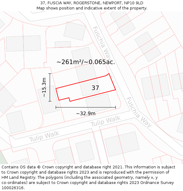 37, FUSCIA WAY, ROGERSTONE, NEWPORT, NP10 9LD: Plot and title map