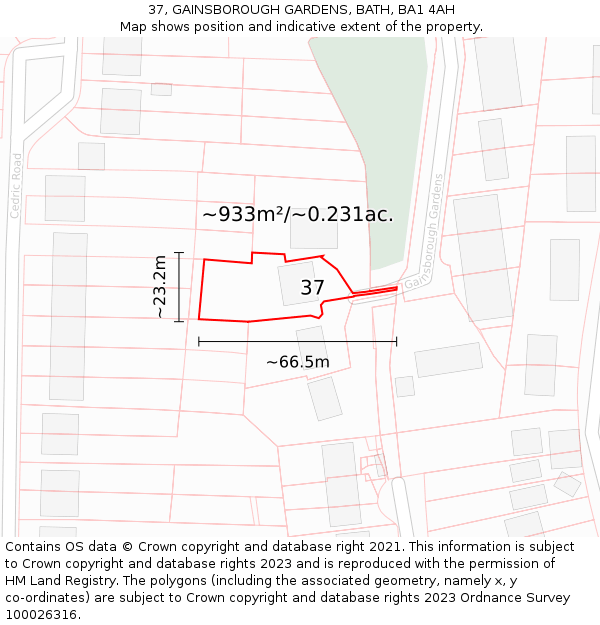 37, GAINSBOROUGH GARDENS, BATH, BA1 4AH: Plot and title map