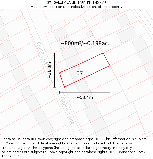 37, GALLEY LANE, BARNET, EN5 4AR: Plot and title map
