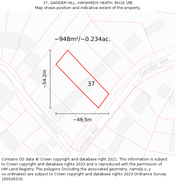 37, GANDER HILL, HAYWARDS HEATH, RH16 1RE: Plot and title map