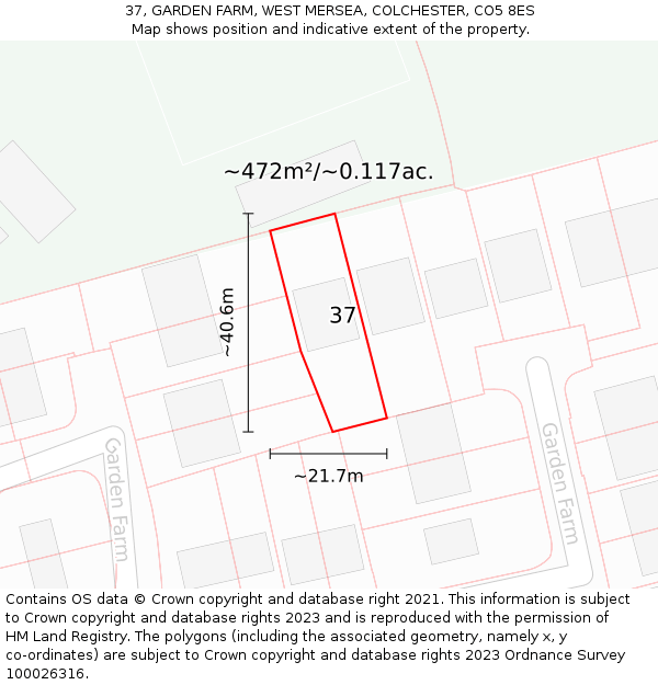 37, GARDEN FARM, WEST MERSEA, COLCHESTER, CO5 8ES: Plot and title map