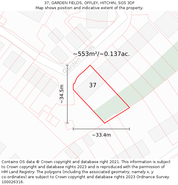 37, GARDEN FIELDS, OFFLEY, HITCHIN, SG5 3DF: Plot and title map