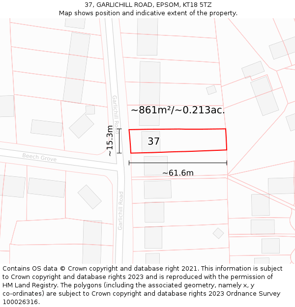 37, GARLICHILL ROAD, EPSOM, KT18 5TZ: Plot and title map