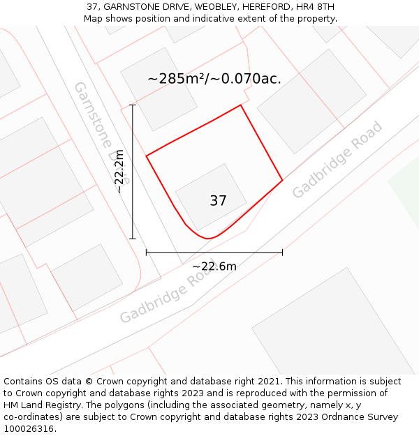 37, GARNSTONE DRIVE, WEOBLEY, HEREFORD, HR4 8TH: Plot and title map