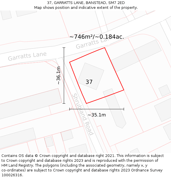37, GARRATTS LANE, BANSTEAD, SM7 2ED: Plot and title map