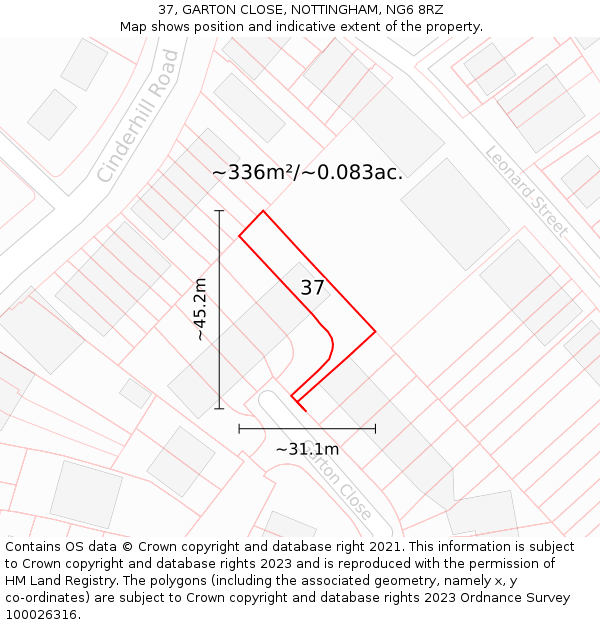37, GARTON CLOSE, NOTTINGHAM, NG6 8RZ: Plot and title map
