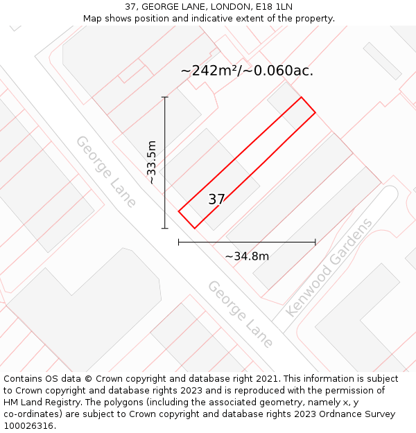 37, GEORGE LANE, LONDON, E18 1LN: Plot and title map