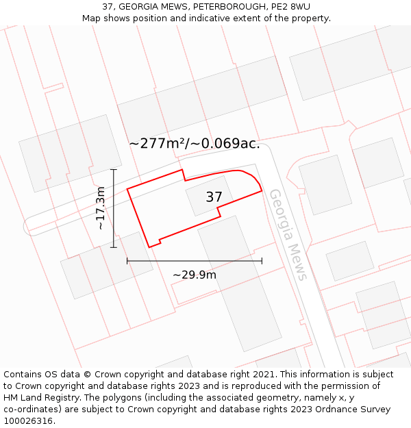 37, GEORGIA MEWS, PETERBOROUGH, PE2 8WU: Plot and title map