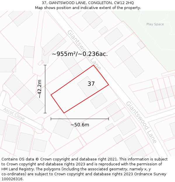 37, GIANTSWOOD LANE, CONGLETON, CW12 2HQ: Plot and title map