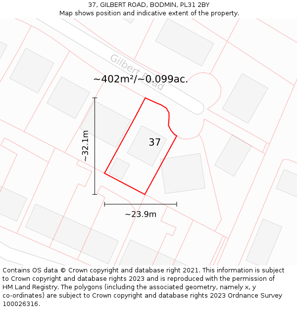 37, GILBERT ROAD, BODMIN, PL31 2BY: Plot and title map