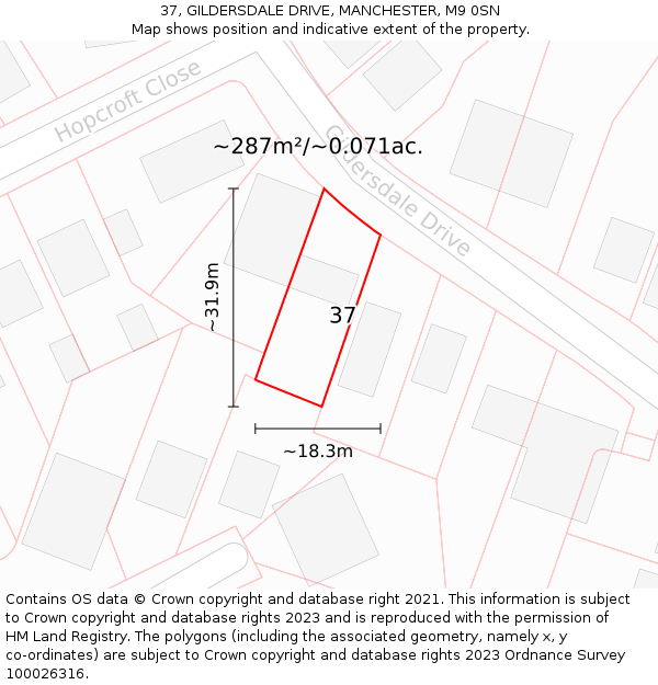 37, GILDERSDALE DRIVE, MANCHESTER, M9 0SN: Plot and title map