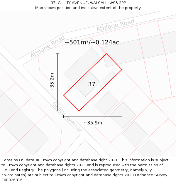37, GILLITY AVENUE, WALSALL, WS5 3PP: Plot and title map