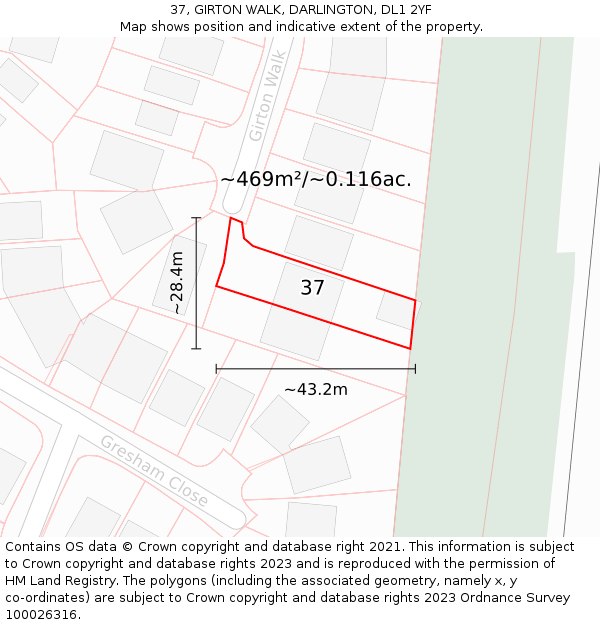 37, GIRTON WALK, DARLINGTON, DL1 2YF: Plot and title map