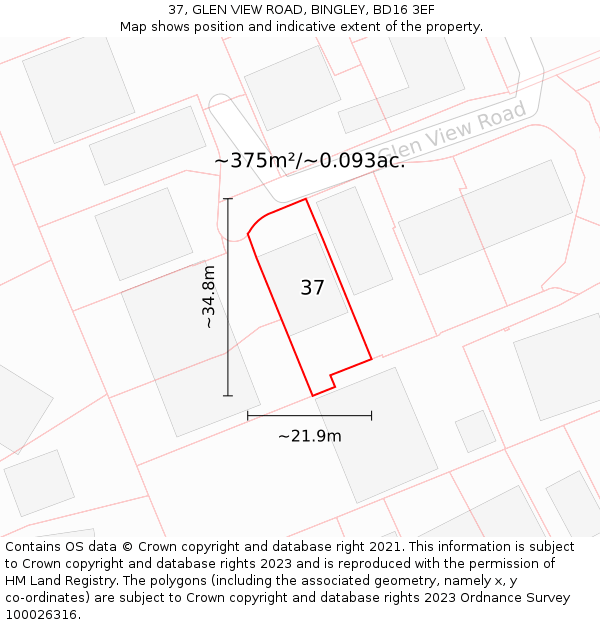 37, GLEN VIEW ROAD, BINGLEY, BD16 3EF: Plot and title map