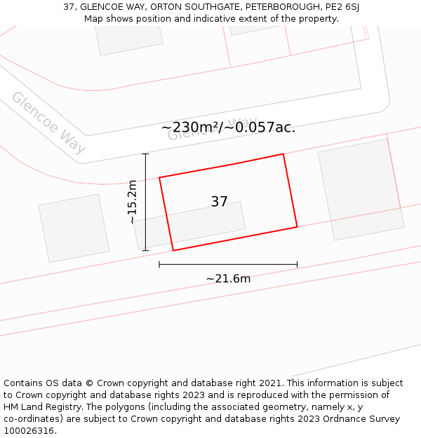 37, GLENCOE WAY, ORTON SOUTHGATE, PETERBOROUGH, PE2 6SJ: Plot and title map