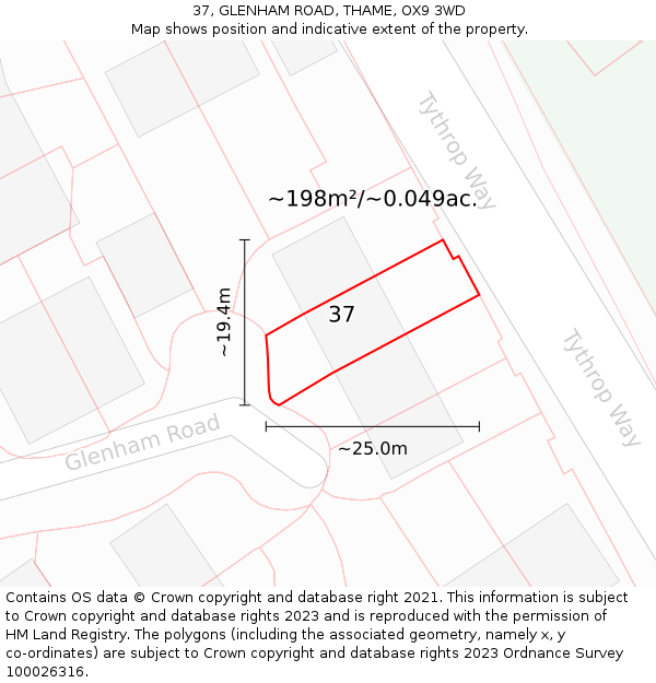 37, GLENHAM ROAD, THAME, OX9 3WD: Plot and title map