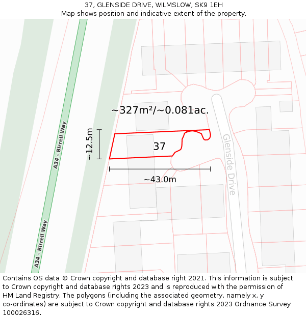 37, GLENSIDE DRIVE, WILMSLOW, SK9 1EH: Plot and title map