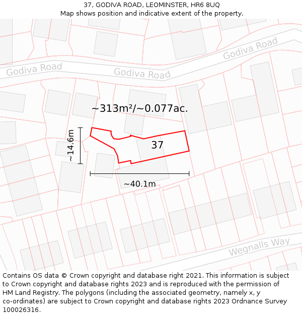 37, GODIVA ROAD, LEOMINSTER, HR6 8UQ: Plot and title map
