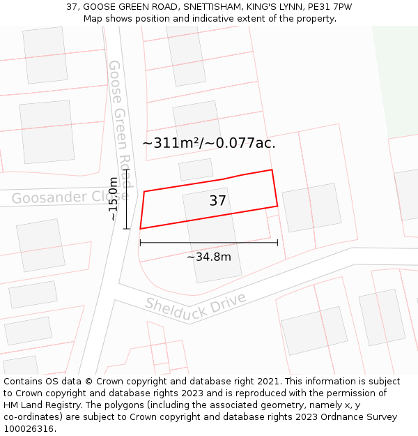 37, GOOSE GREEN ROAD, SNETTISHAM, KING'S LYNN, PE31 7PW: Plot and title map