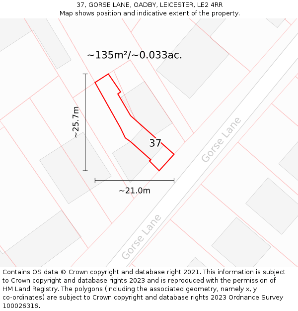 37, GORSE LANE, OADBY, LEICESTER, LE2 4RR: Plot and title map