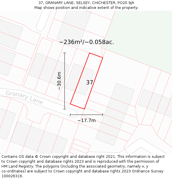 37, GRANARY LANE, SELSEY, CHICHESTER, PO20 9JA: Plot and title map
