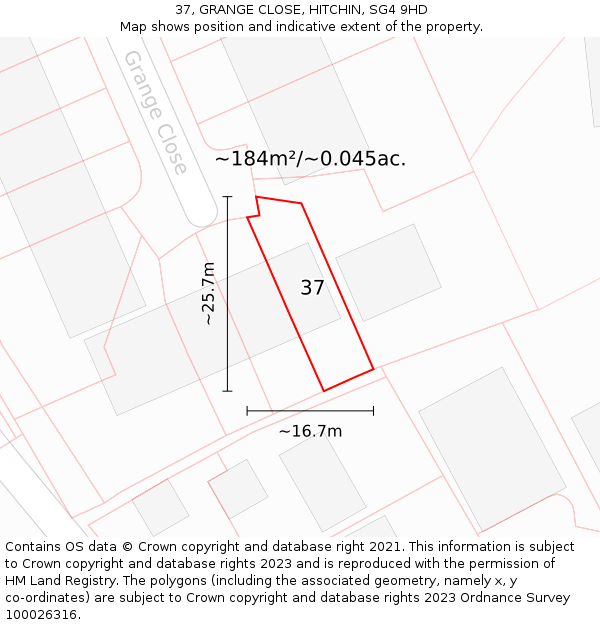 37, GRANGE CLOSE, HITCHIN, SG4 9HD: Plot and title map