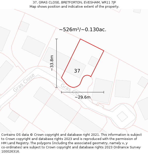 37, GRAS CLOSE, BRETFORTON, EVESHAM, WR11 7JP: Plot and title map