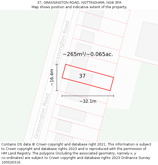 37, GRASSINGTON ROAD, NOTTINGHAM, NG8 3PA: Plot and title map
