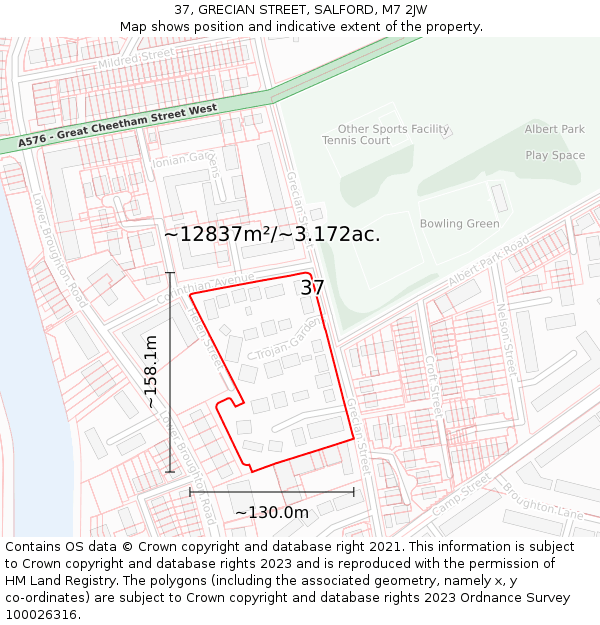 37, GRECIAN STREET, SALFORD, M7 2JW: Plot and title map