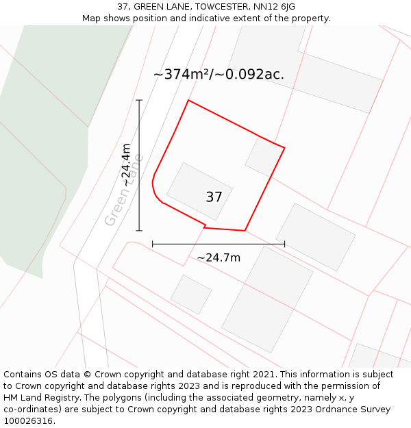 37, GREEN LANE, TOWCESTER, NN12 6JG: Plot and title map