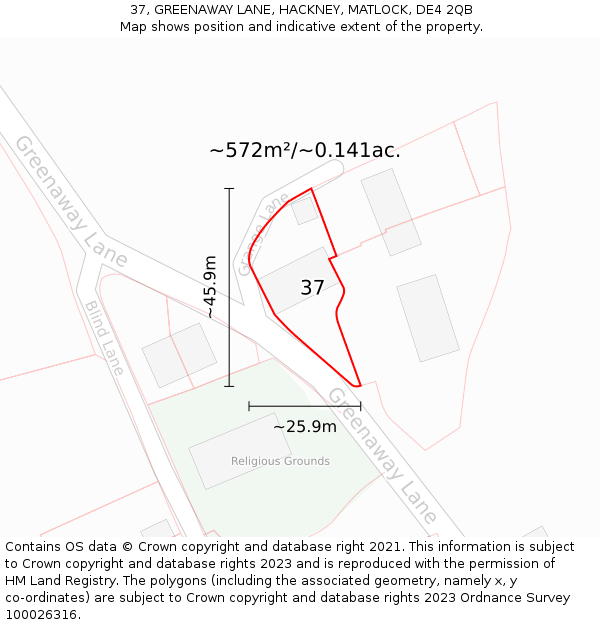 37, GREENAWAY LANE, HACKNEY, MATLOCK, DE4 2QB: Plot and title map