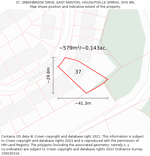 37, GREENBROOK DRIVE, EAST RAINTON, HOUGHTON LE SPRING, DH5 9RL: Plot and title map