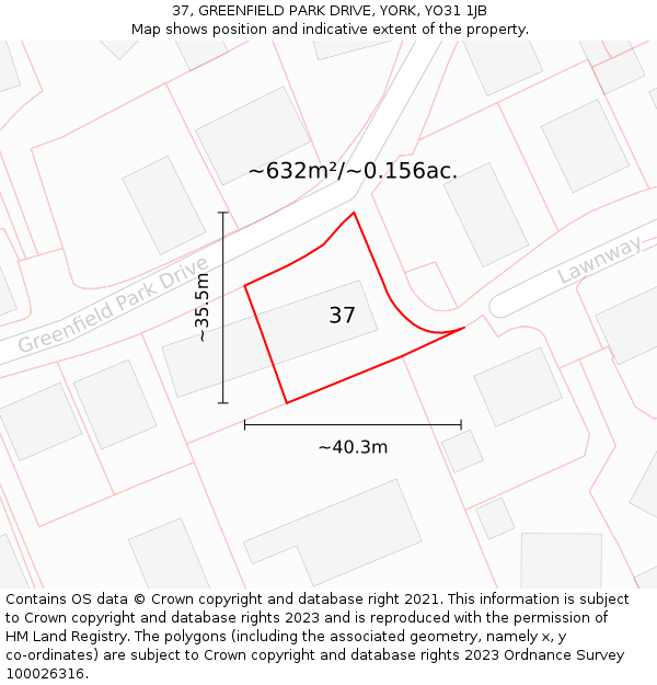 37, GREENFIELD PARK DRIVE, YORK, YO31 1JB: Plot and title map