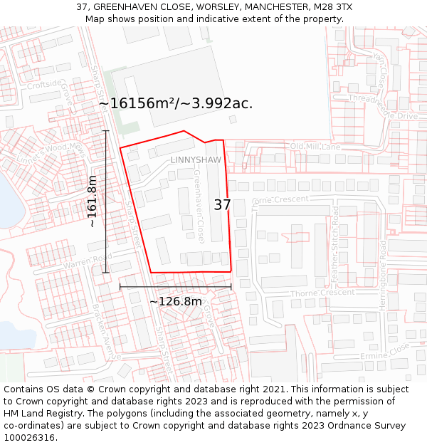 37, GREENHAVEN CLOSE, WORSLEY, MANCHESTER, M28 3TX: Plot and title map