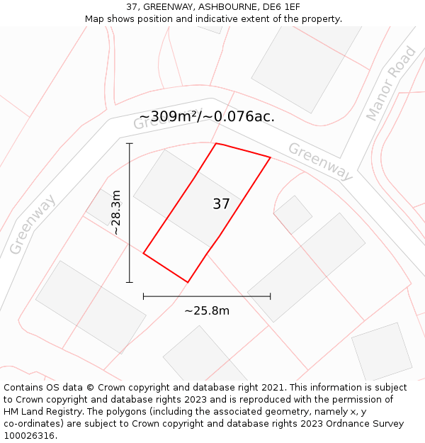 37, GREENWAY, ASHBOURNE, DE6 1EF: Plot and title map