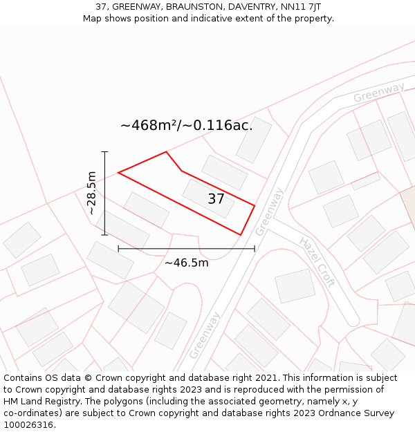 37, GREENWAY, BRAUNSTON, DAVENTRY, NN11 7JT: Plot and title map