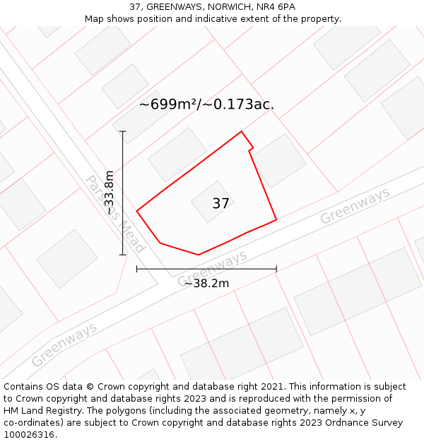 37, GREENWAYS, NORWICH, NR4 6PA: Plot and title map