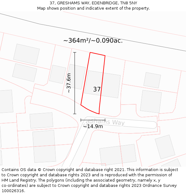 37, GRESHAMS WAY, EDENBRIDGE, TN8 5NY: Plot and title map