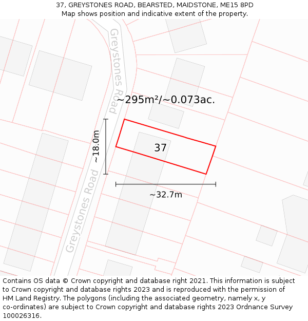 37, GREYSTONES ROAD, BEARSTED, MAIDSTONE, ME15 8PD: Plot and title map