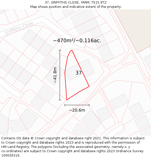 37, GRIFFITHS CLOSE, YARM, TS15 9TZ: Plot and title map